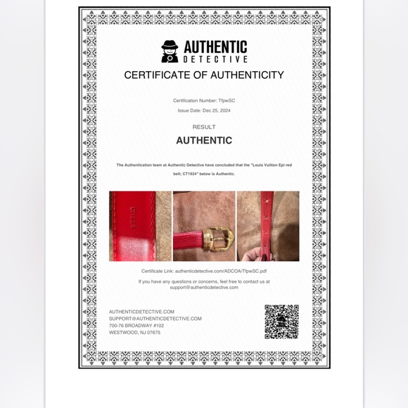 AUTHENTIC LOUIS VUITTON RED EPI LEATHER BUCKLE BELT 85/34 COA - Picture 5 of 9